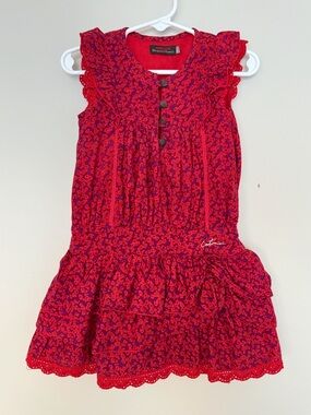 Catimini Red and Purple Floral Ruffle Dress